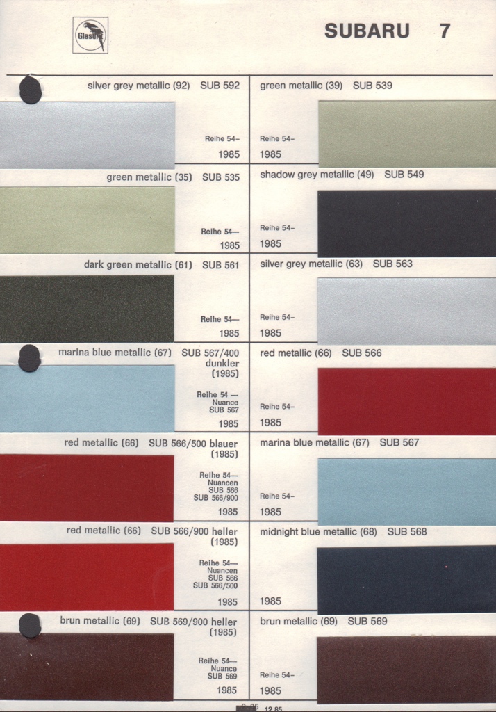 1985 Subaru Paint Charts Glasurit 5